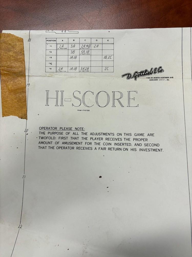 ORIGINAL-GOTTLIEB-HI-SCORE-PINBALL-SCHEMATICS