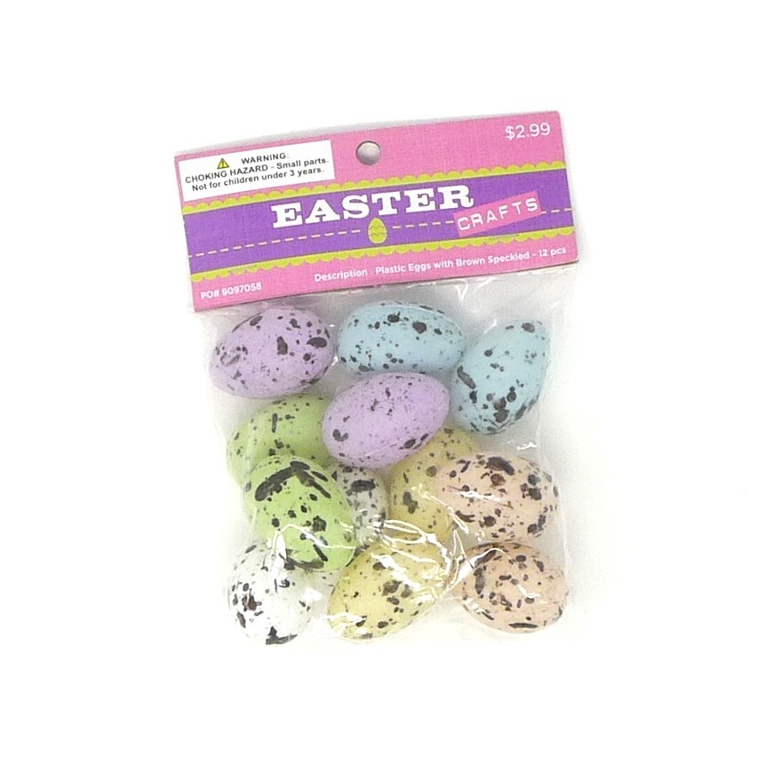 Easter Crafts Eggs Multicolored Plastic Eggs w/ Brown Specks - 12 Pack