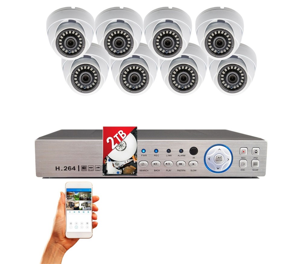 8 Channel Security Surveillance Camera System Day Night Vision Outdoor with 2TB