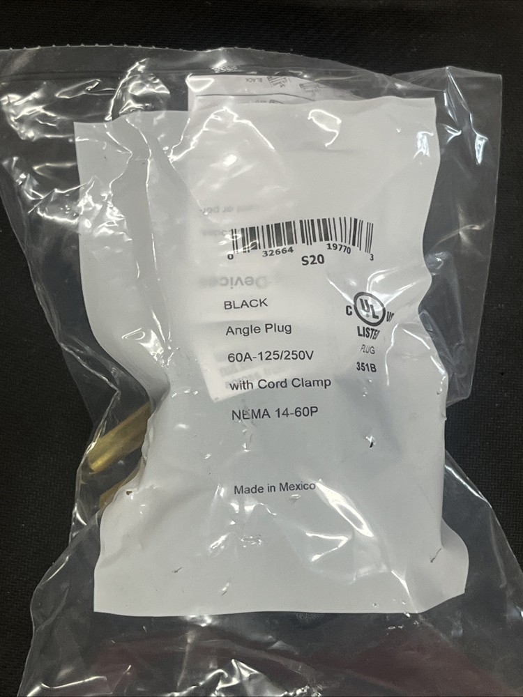 COOPER WIRING DEVICES S20-SP PLUG ANGLE 60A 120/250V - NEW