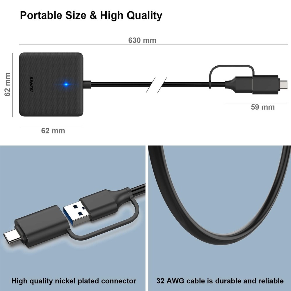 Memory Card Reader, BENFEI 4in1 USB 3.0 and USB-C to SD Micro MS CF