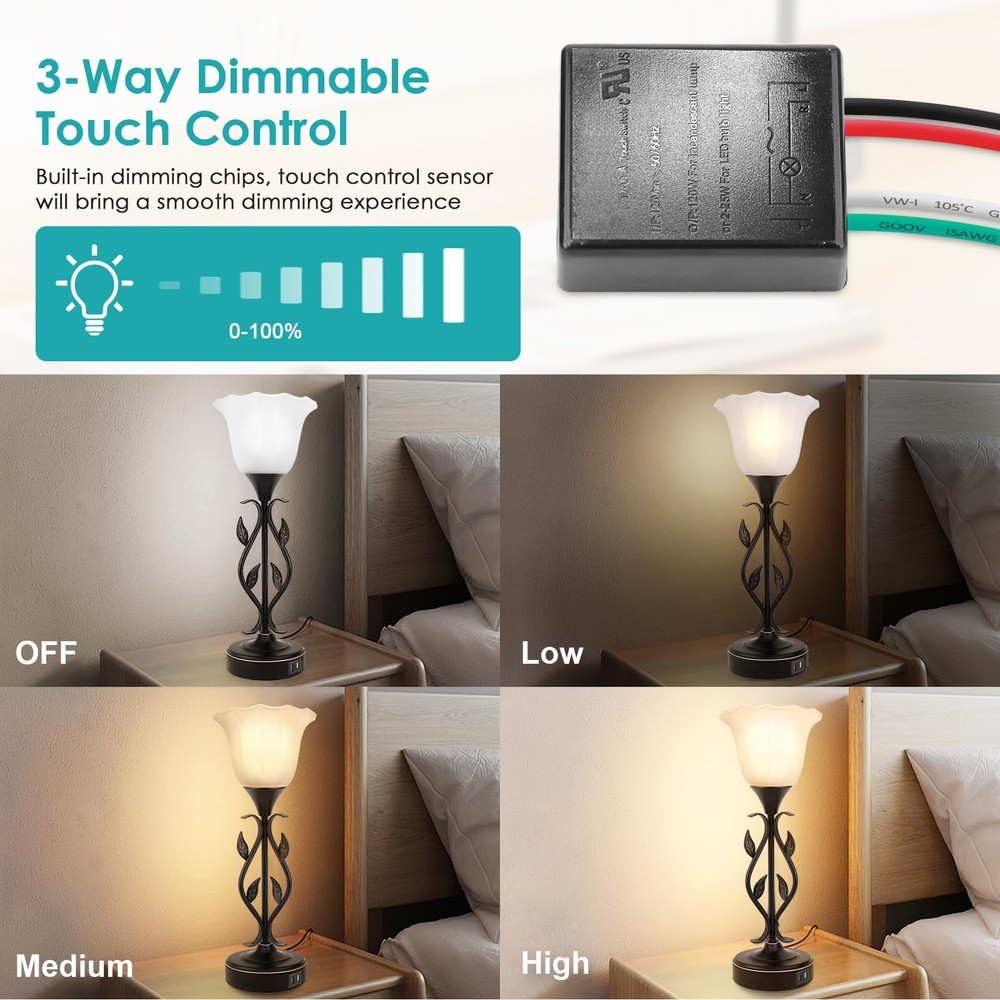 2 Pack Touch Lamp Control Module, Lamp Touch Dimmer Switch 3 Way Works for Metal