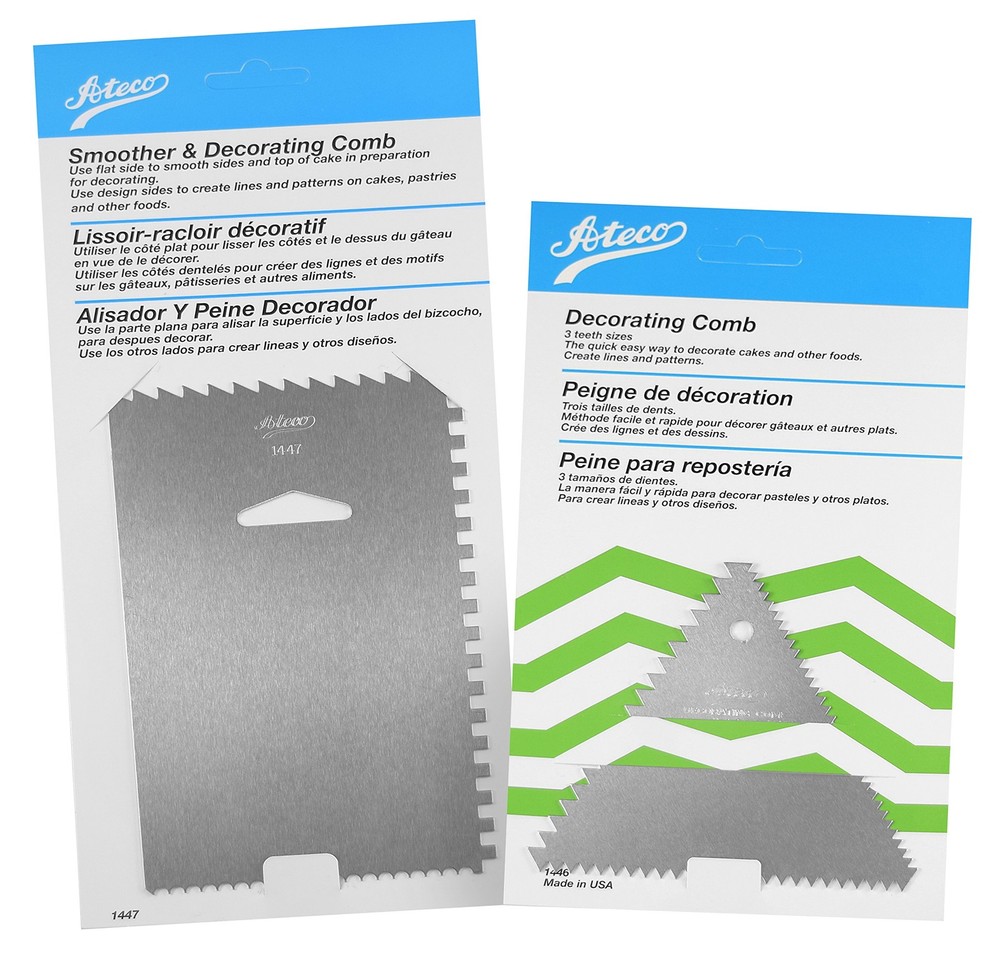 2-Pc Set 3-Sided and 4-Sided Decorating Comb and Icing Smoother Silver