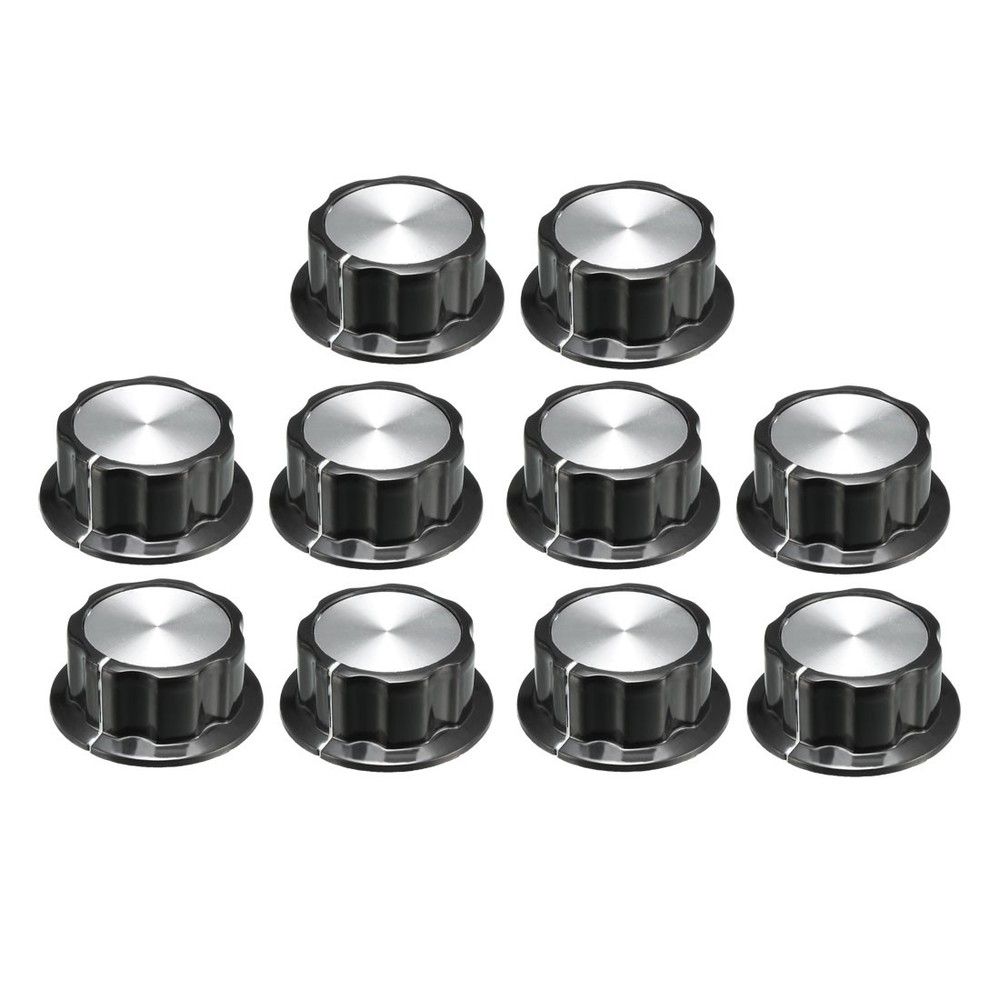 10Pcs 45x19.3mm Silver Tone Top Potentiometer Volume Control Rotary Knobs