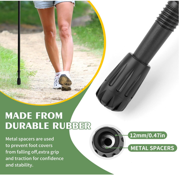Universal Trekking Pole Tips 6 Pack – Shock Absorbing Rubber Caps 11mm