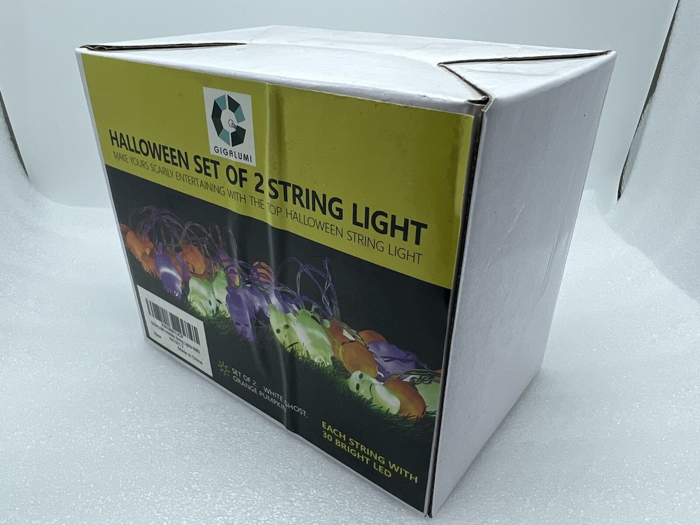 Halloween String Light Set Of 2 White Skeleton Orange Pumpkin Each String 30 LED