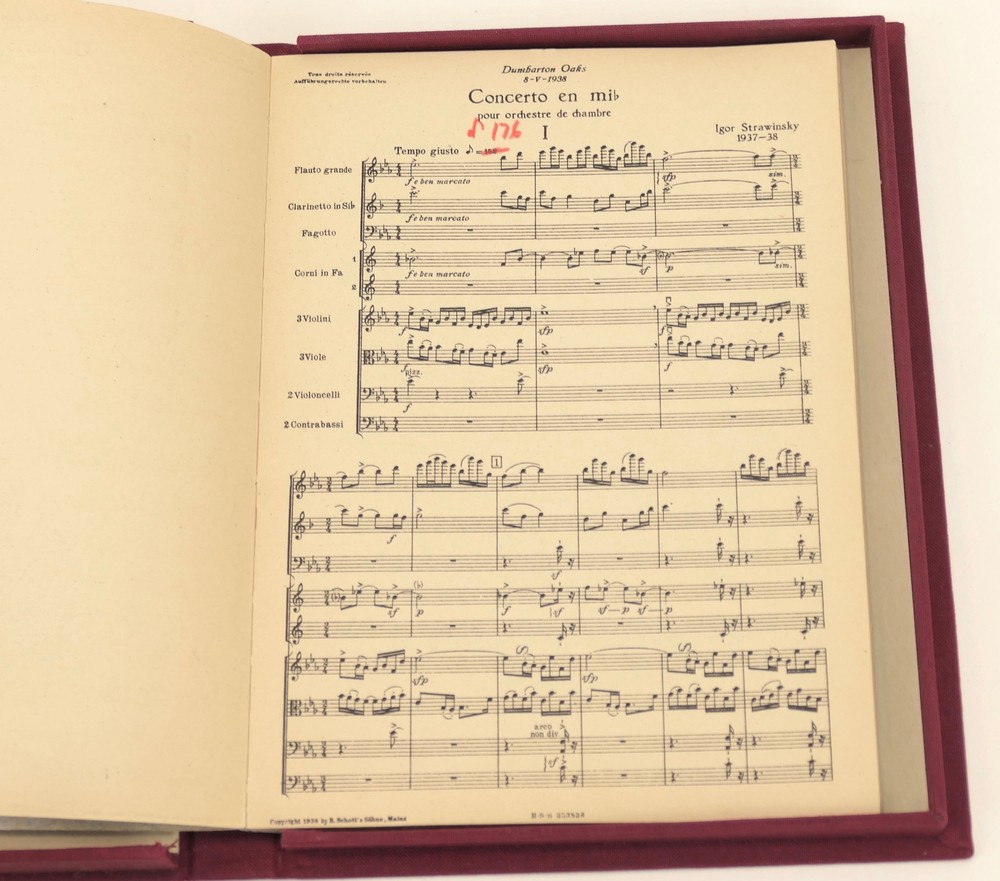 STRAVINSKY, Igor. (1882–1971): Dumbarton Oaks - INSCRIBED SCORE
