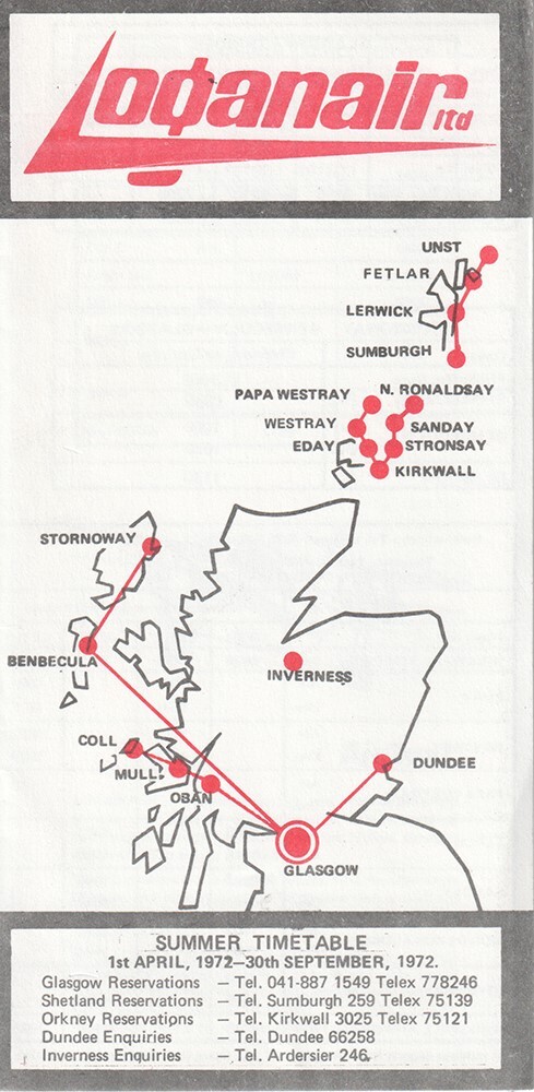 Loganair timetable 1972/04/01