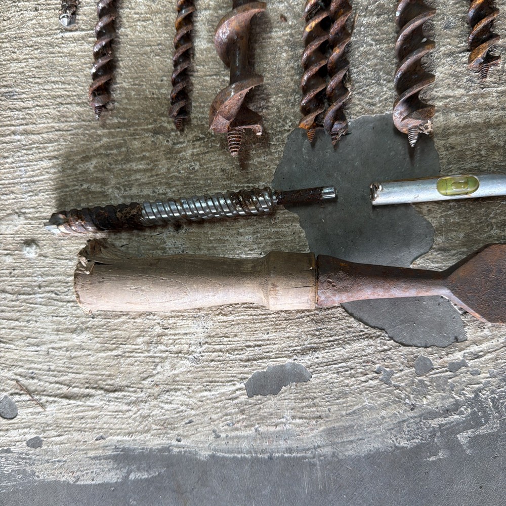 Vintage Antique Tool Mixed Auger Bit , Drill Bits , Wood Handle Tools , Level &?