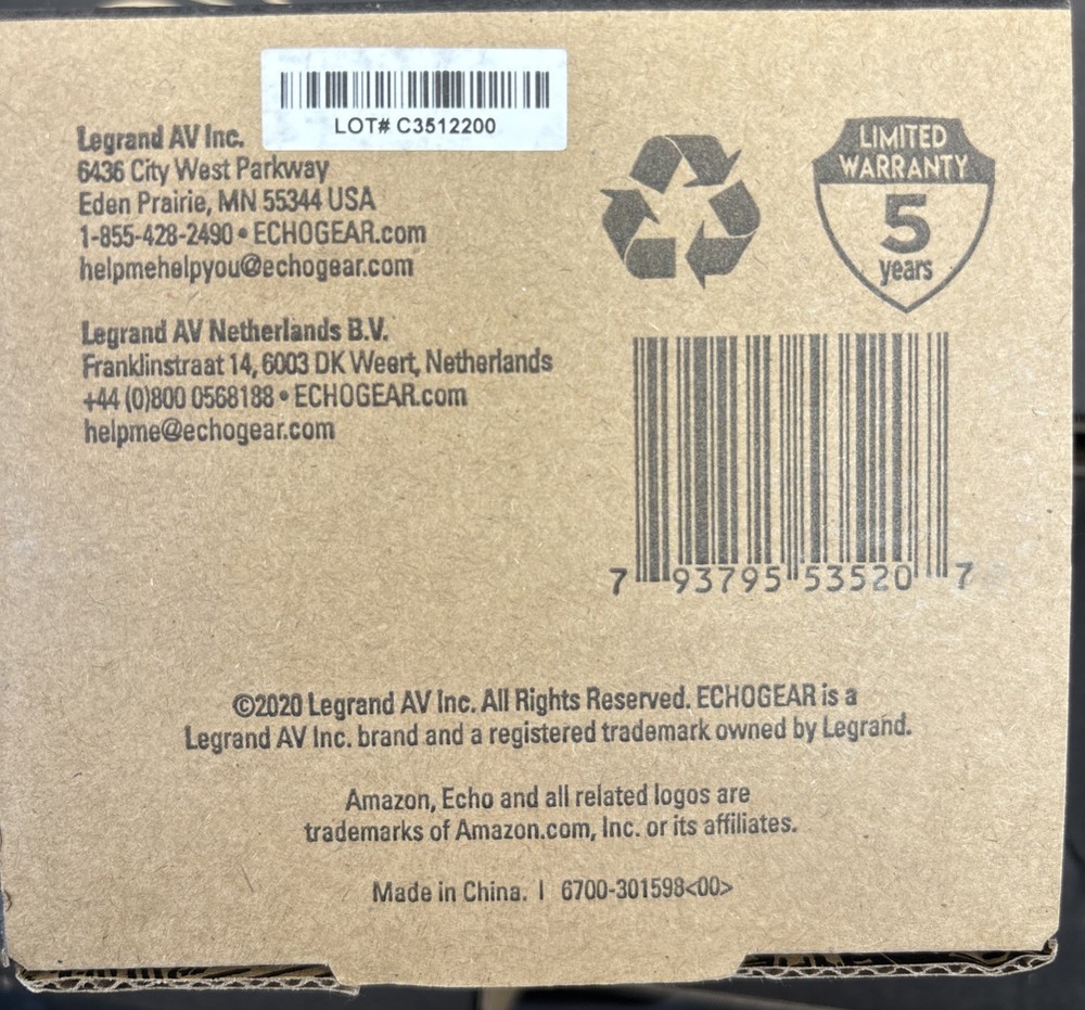 Echogear Wall Mount White For Amazon Echo Dot EGMA-EDM2-W2