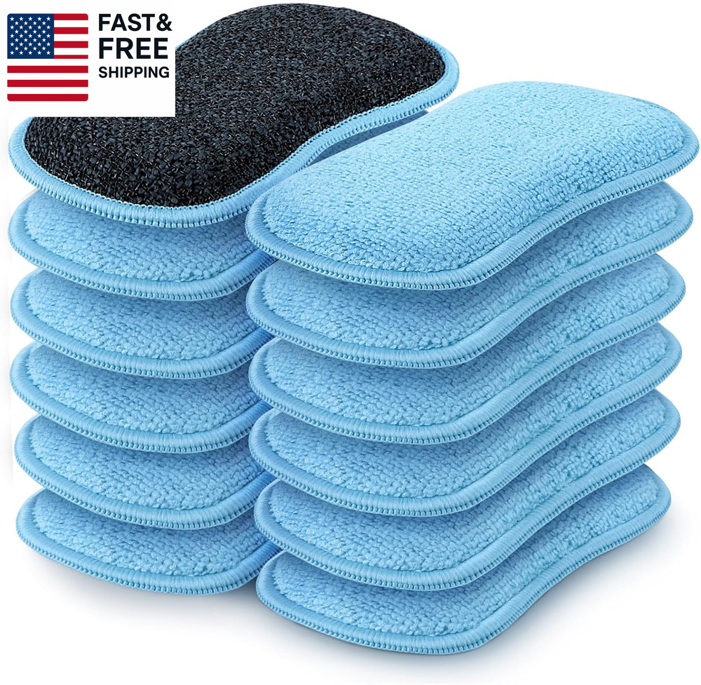 12 Pack Multi-Purpose Scrub Sponges Kitchen, Dish Sponge, Non-Scratch Microfiber