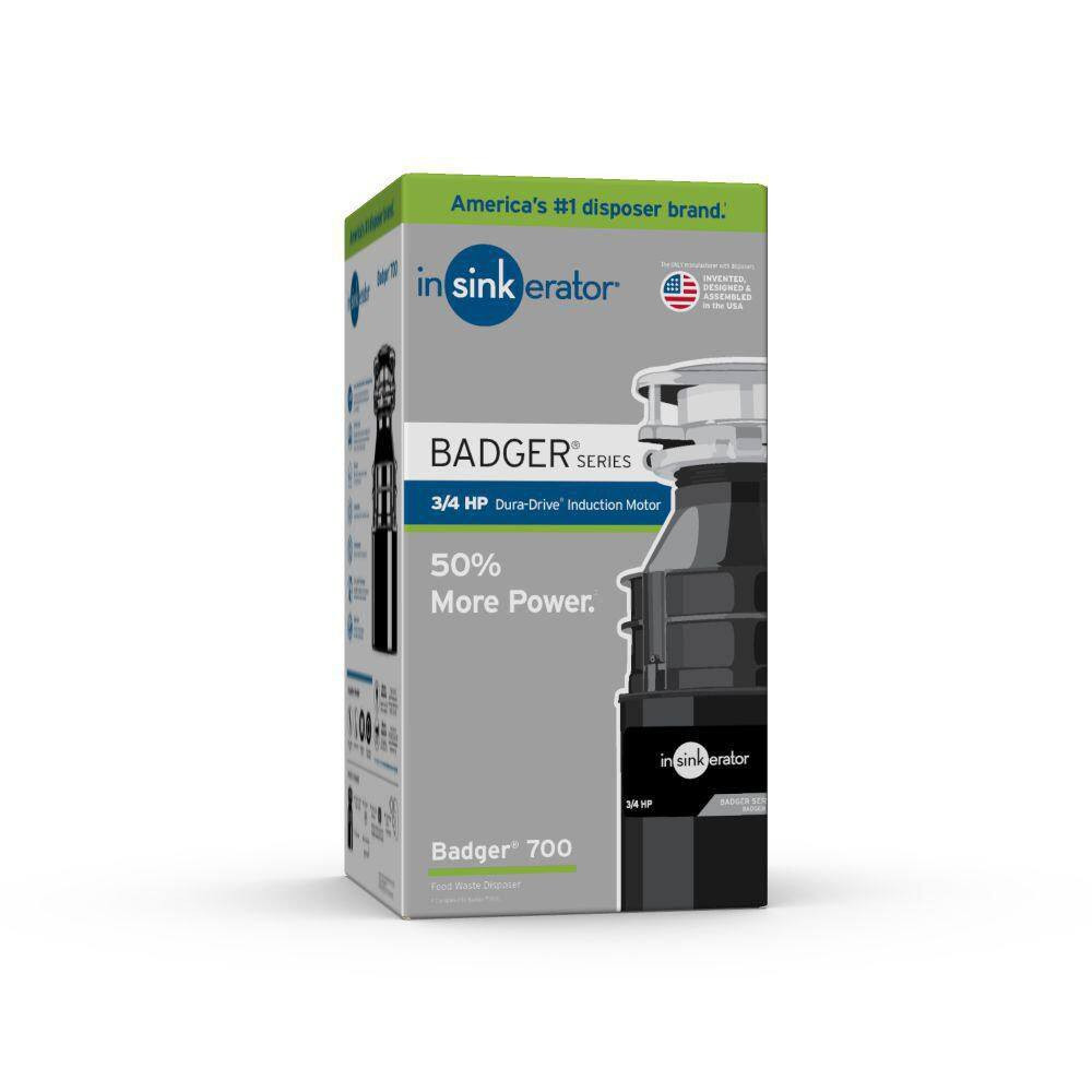 Badger 700, 3/4 HP Continuous Feed Kitchen Garbage Disposal with Power Cord Kit,