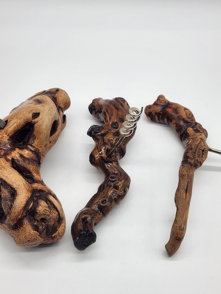 3 Rustic Wood Corkscrew Varnished Driftwood Handcrafted Vintage