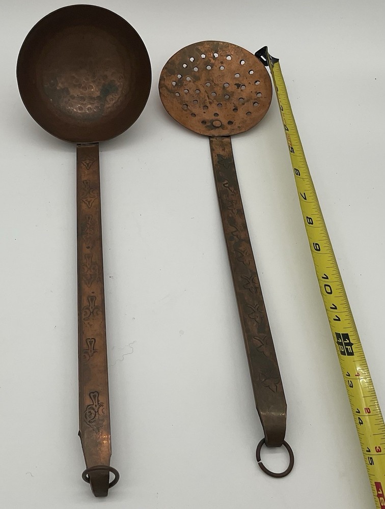 French Hammered Copper Cookware Tools Ladle Skimmer Strainer Brittany