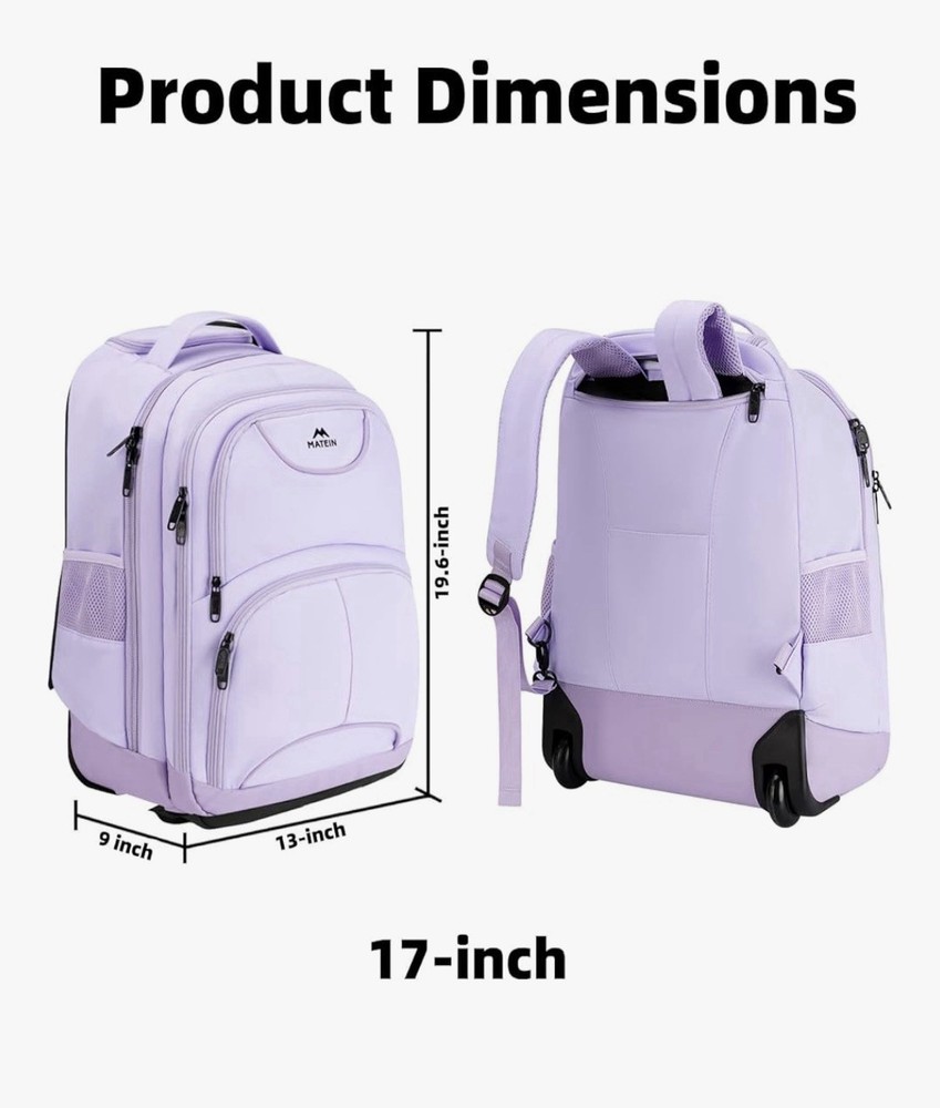 Matein 17” Wheeled Rolling Backpack Purple