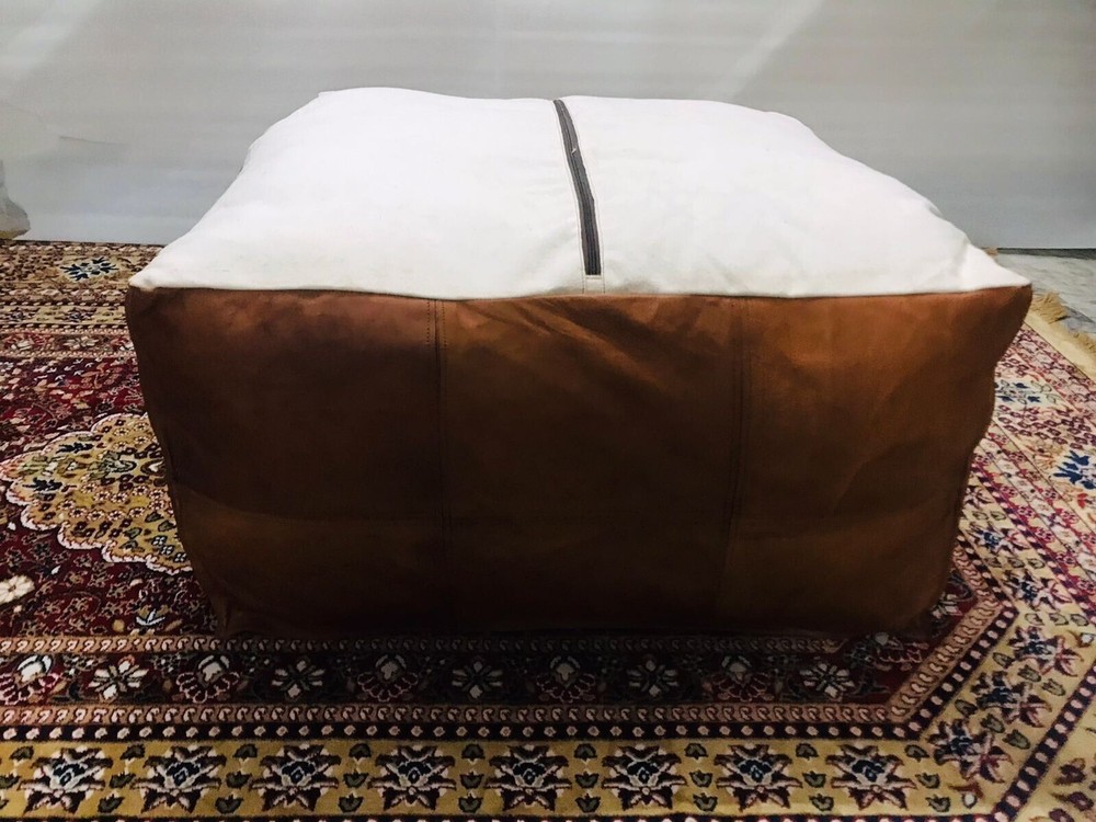 Authentic Moroccan Leather Pouf Handcrafted Boho Ottoman Genuine Leather Unstuff