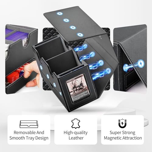 Card Deck Box for MTG, Double Storage Box with 2 Commander Display & Black&Gray