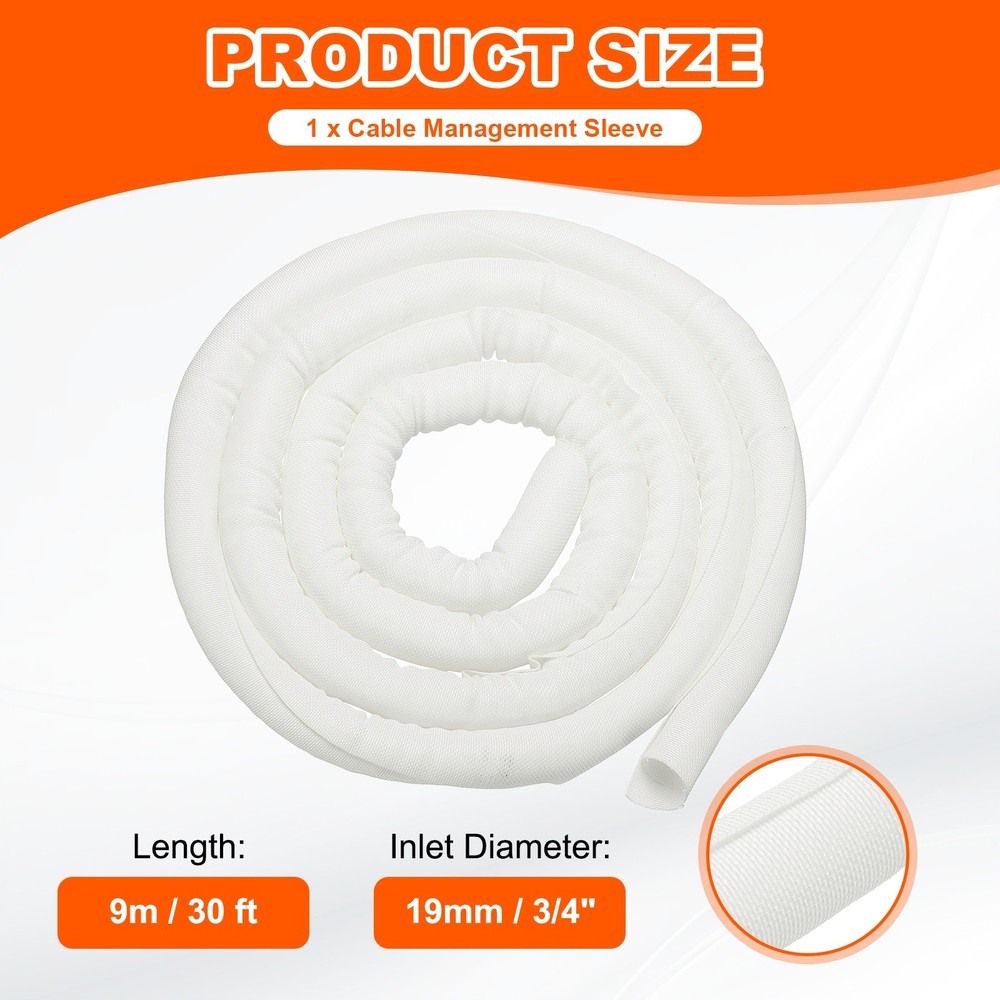 Wire Split Braided Cable Management Sleeve, White (3/4" - 30 Feet)