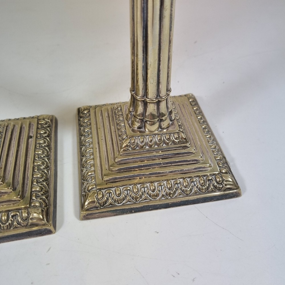 Antique Pair 19thC Cluster Column Silver Plated Candlesticks 27cm High
