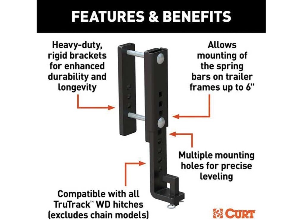 Curt 17518 8" Black Heavy Duty Adjustable Support Brackets-2Pk