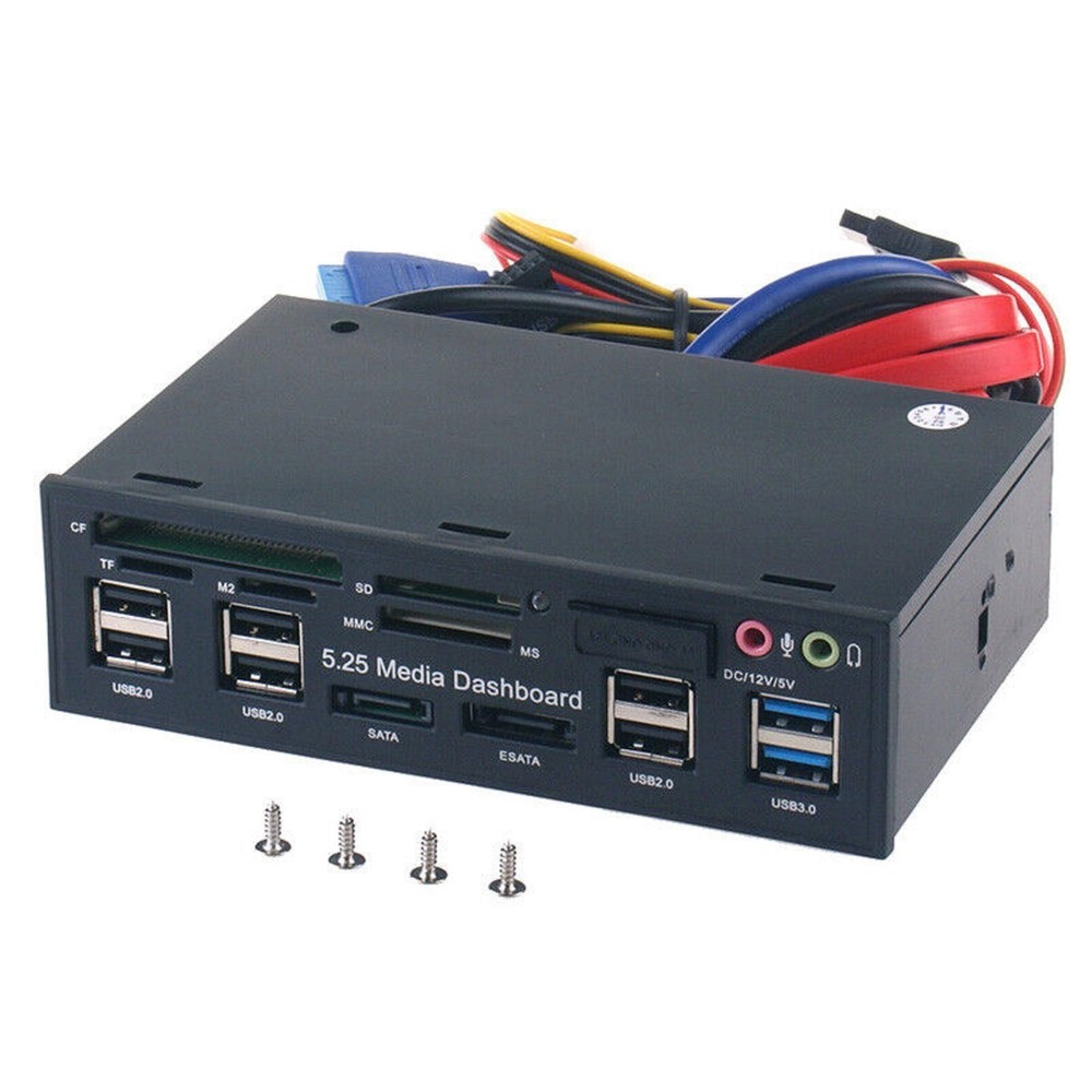 5.25" PC Front Panel Dashboard Media USB 3.0 Hub Audio Esata SATA Card Reader