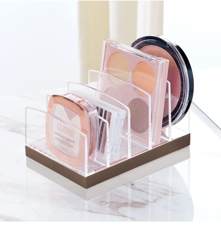 mDesign Plastic Makeup Organizer for Bathroom Countertops, Clear/Bronze