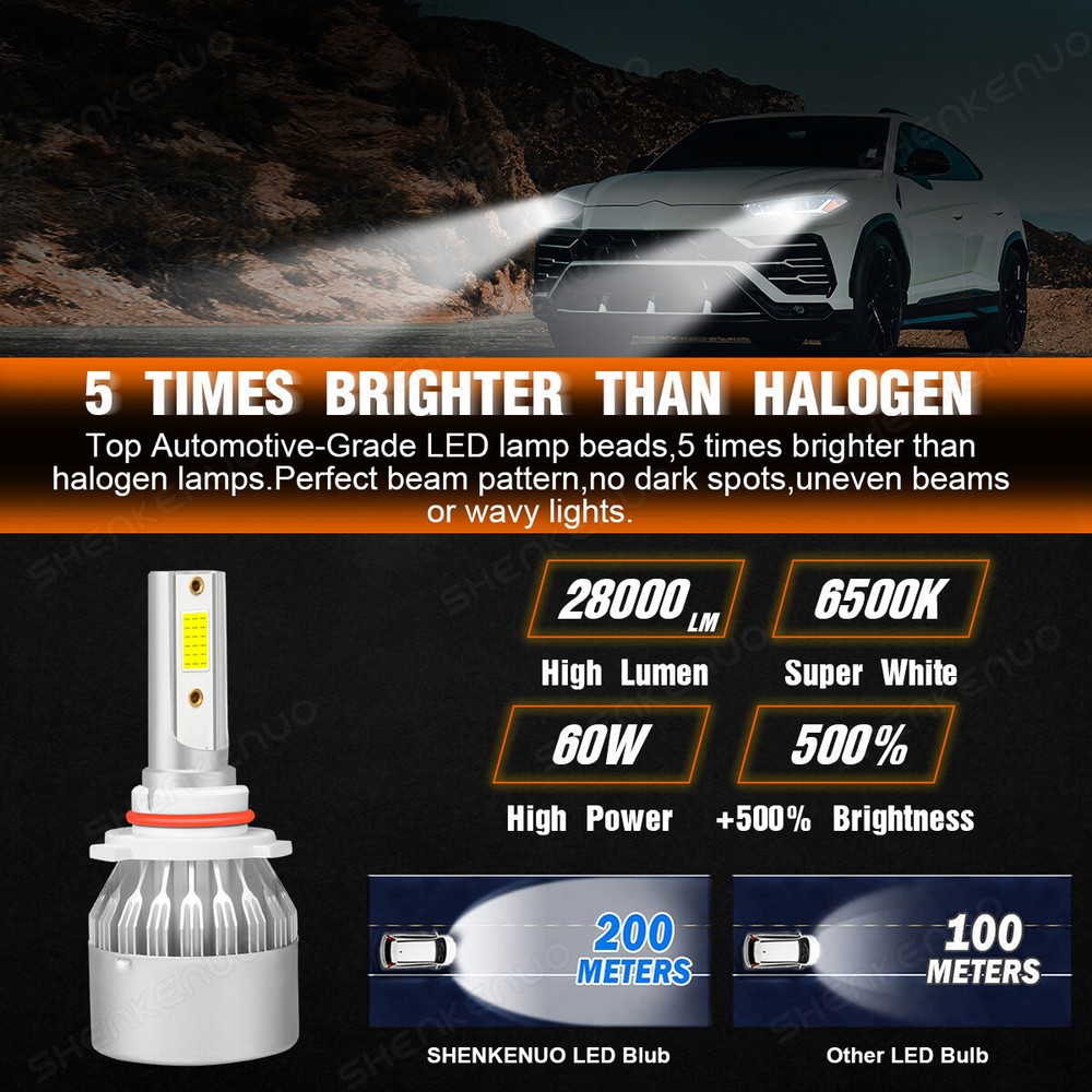 9005 H11 LED Headlight KIT Combo Bulbs 10000K High&Low Beam Super Bright White