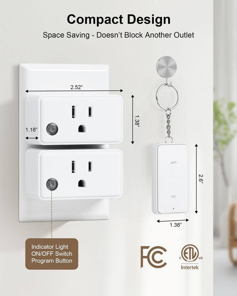 TREEWELL Remote Control Outlet, 200FT Long Range Wireless Light Switch, Mini ...