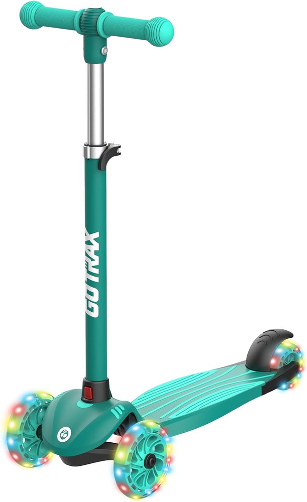 Kids Kick Scooter, LED Lighted Wheels & 3 Adjustable Height Handlebars, Scooter
