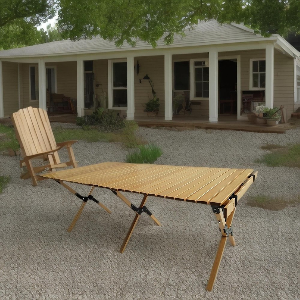 Multi Function Wooden Foldable Portable Patio Dining Table Natural Indoor Outdoo