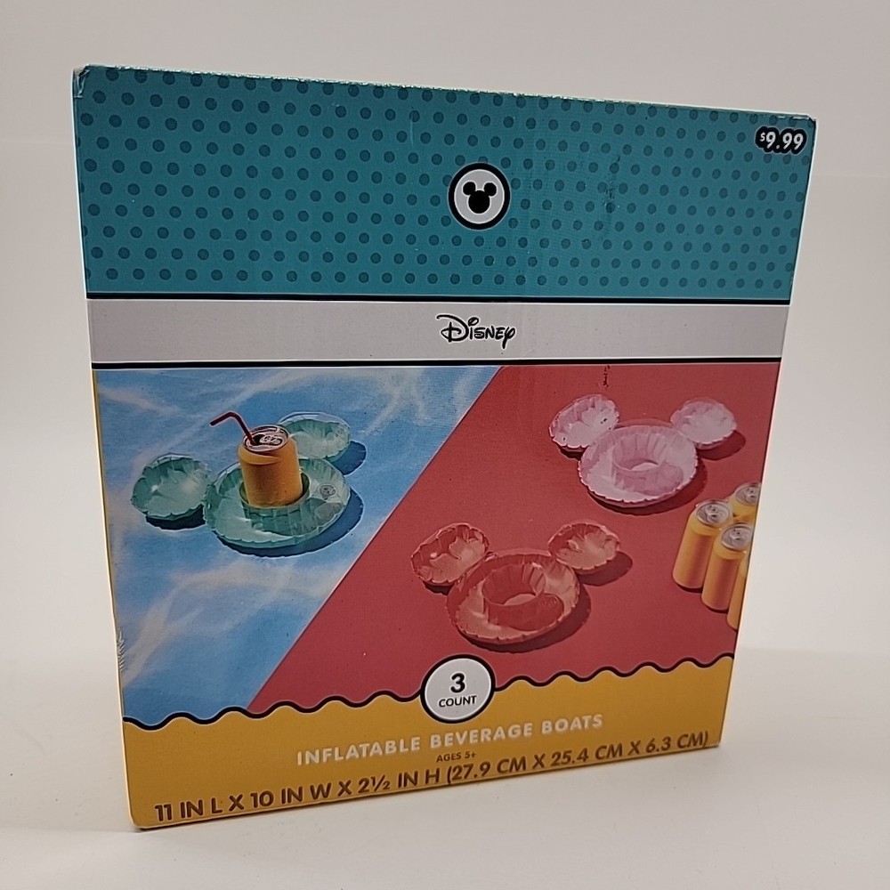 DISNEY Target Mickey Mouse 3 piece Inflatable Drink Holders Pool Float Vacation