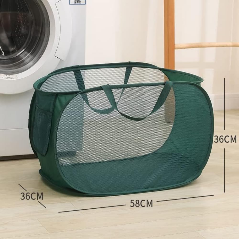 4Pcs Beige Canvas Laundry Hamper, Foldable Pop-up Mesh Basket, Large Capacity...