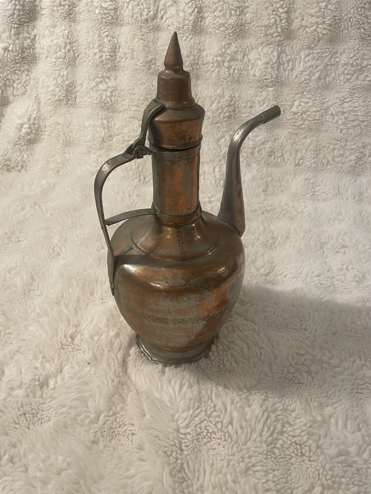 Antique Etched Ewer | Pitcher | Middle Eastern | Tinned Copper Ewer