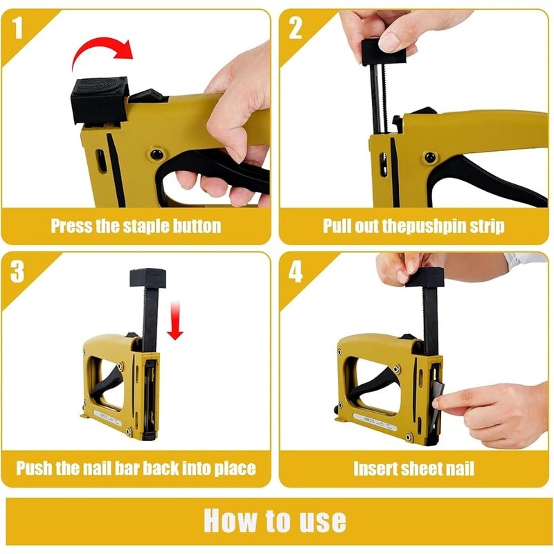 Manual Frame Stapler Tools W/ 2000 Nails Adjustable Depth Aluminum Alloy New