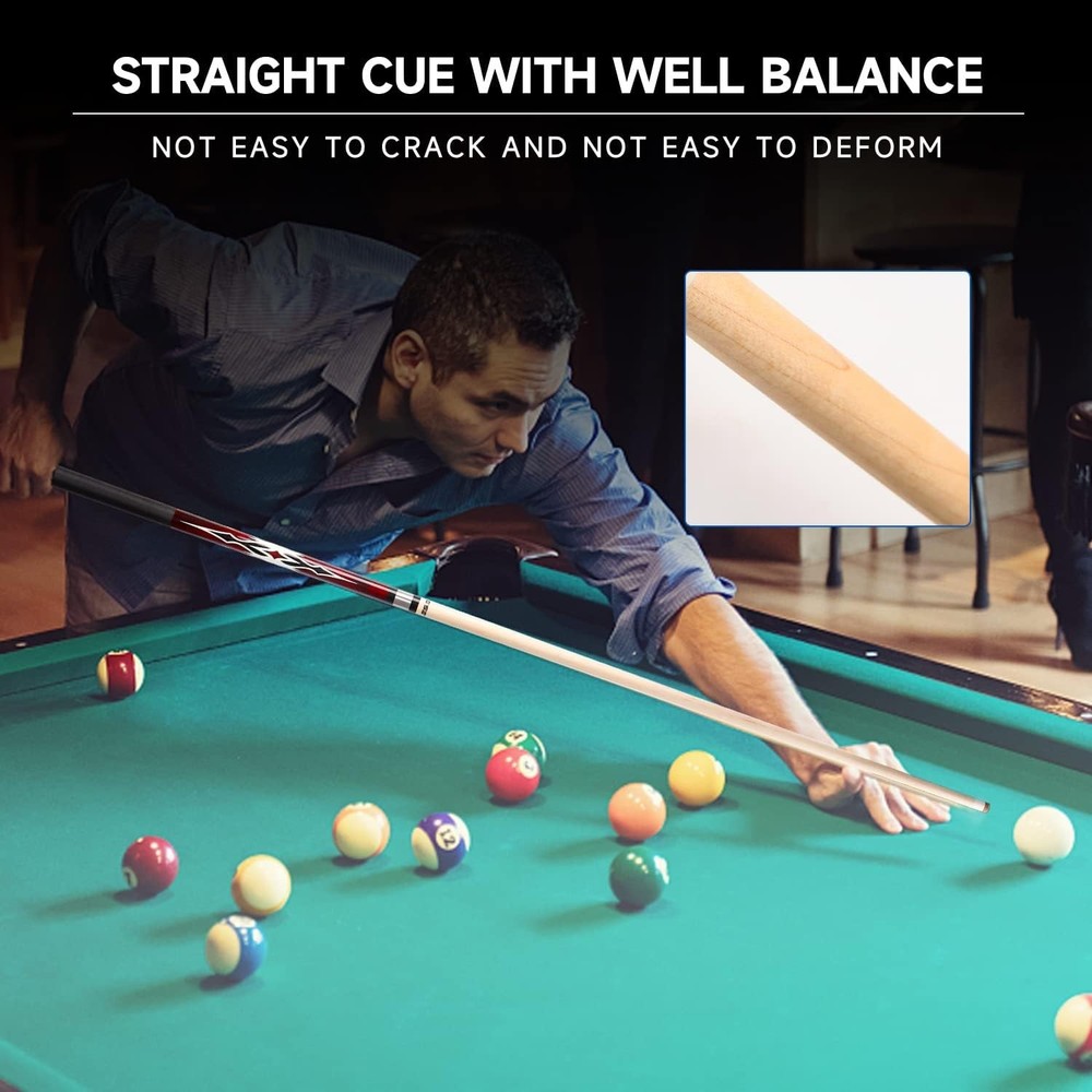 Professional 58" Maple Pool Cue Stick - 2-Piece Design with Multiple Weights