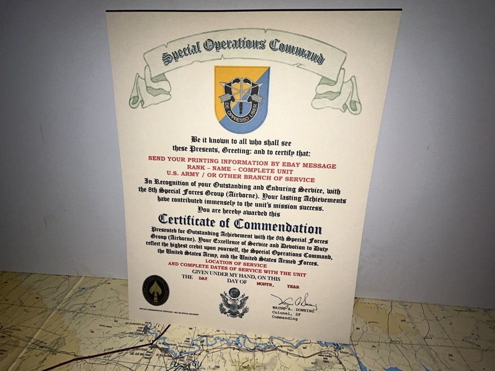 U.S. ARMY - 8TH SPECIAL FORCES GROUP (AIRBORNE) - CERTIFICATE OF COMMENDATION
