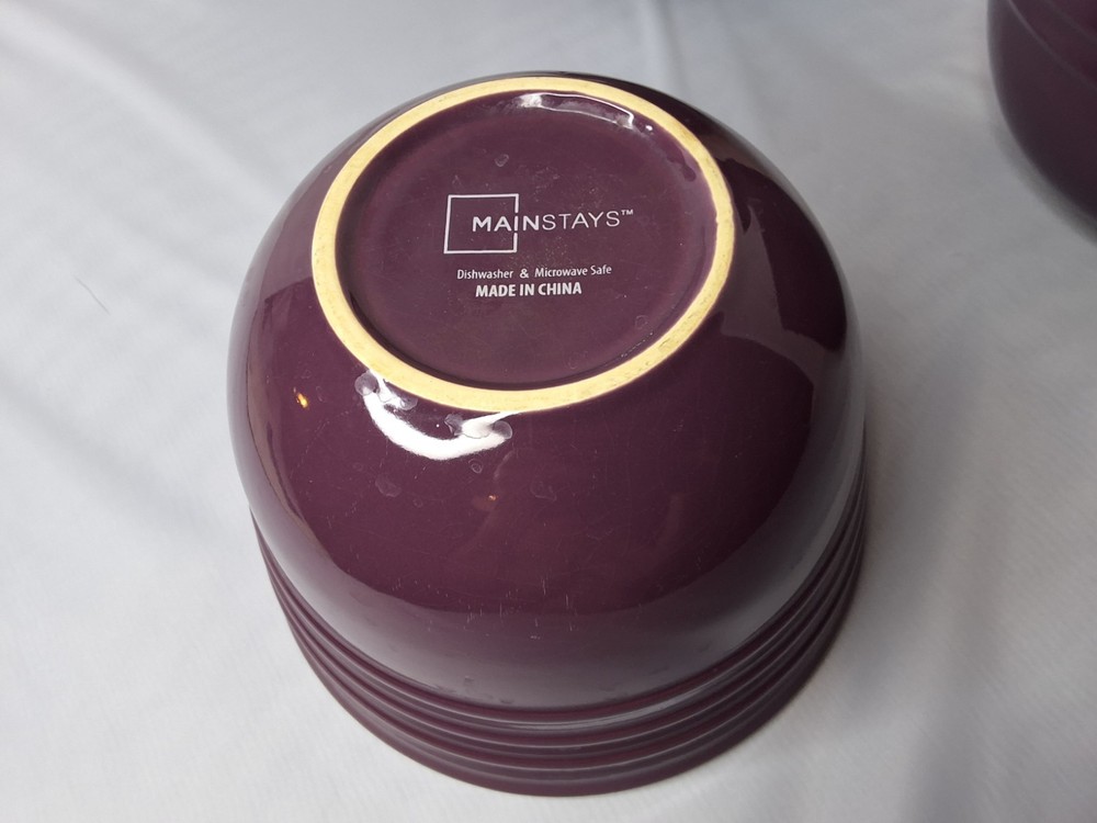 3 Piece Nesting Mixing Bowl Set Deep-Walled Purple Ceramic with White Interior