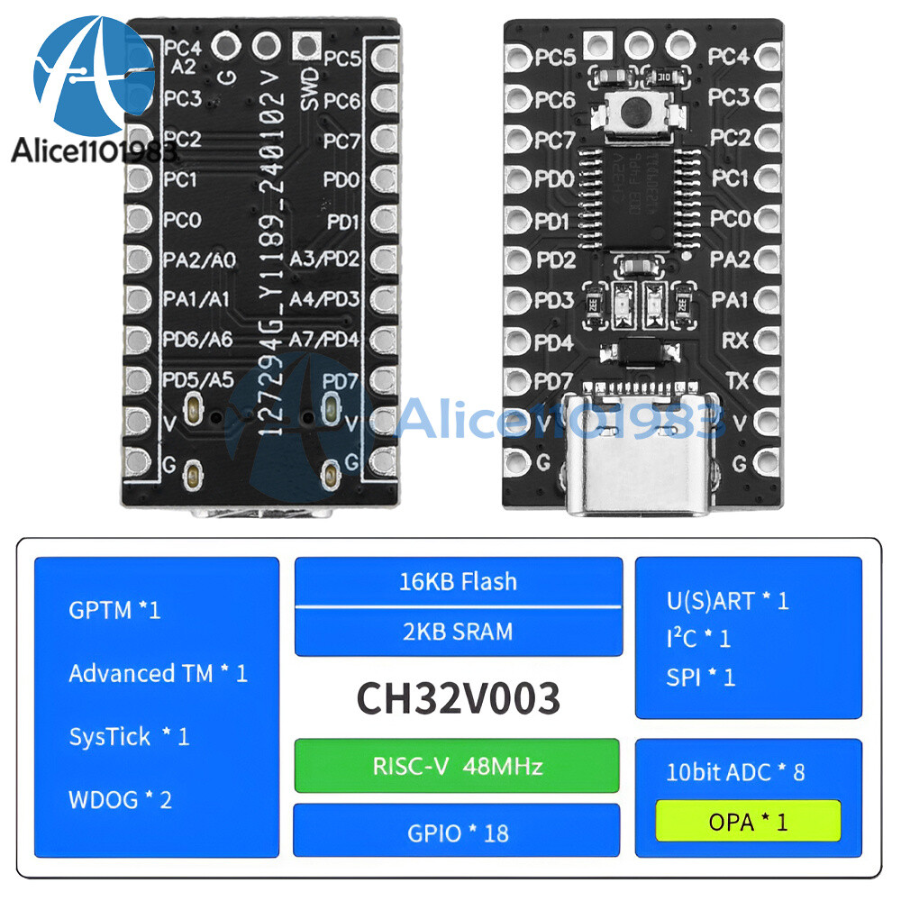 5pcs CH32V003F4P6 Core Development Board 32-bit RISC-V Processor IIC SPI Type-C