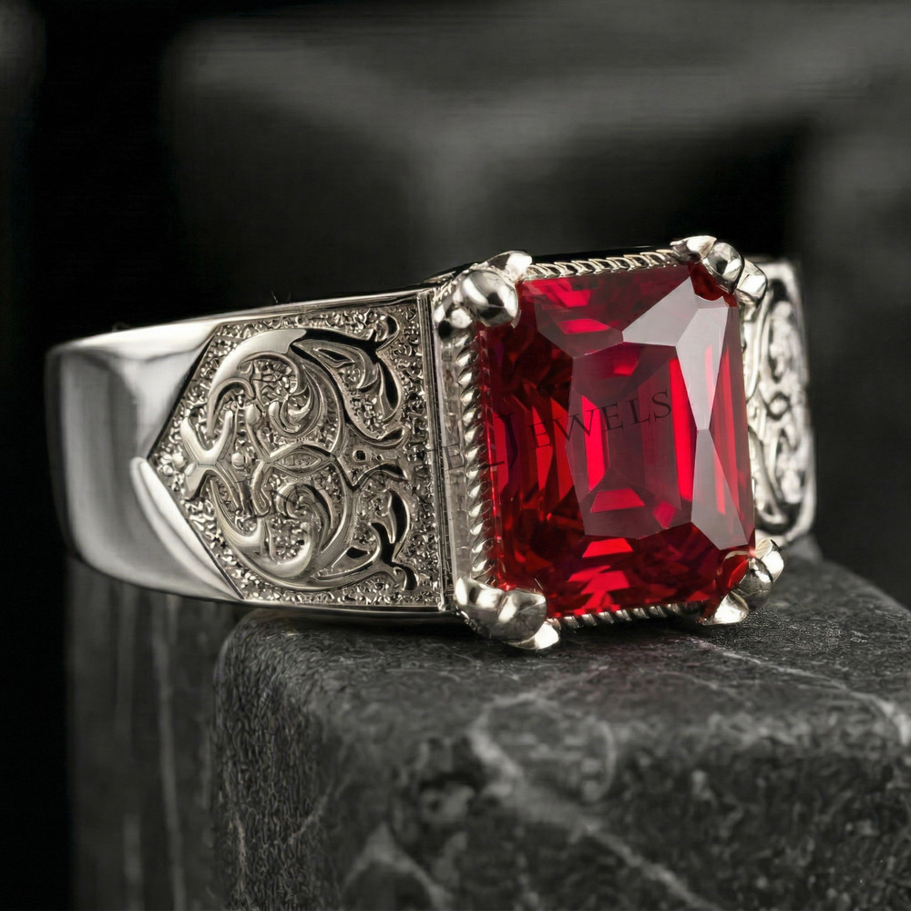 Natural Ruby Ring Men's 925 Sterling Silver Ring Handmade Engagement Man's Ring