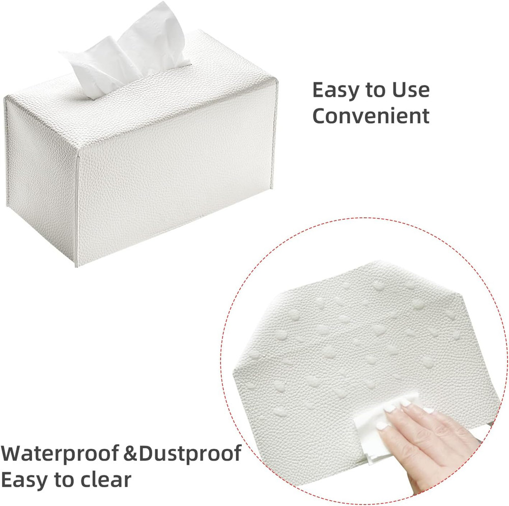 Rectangular Tissue Box Cover, Pu Leather Rectangle Tissue Box Holder with Bottom