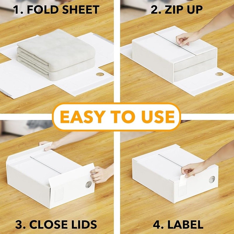6 Pack Bed Sheet Organizer and Storage, Foldable Sheet Organizer with Window US