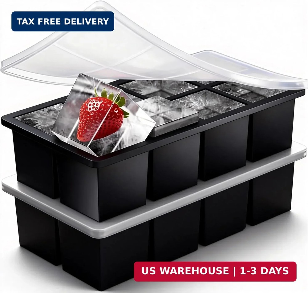 2-Pack Large Ice Cube Trays for Whiskey, Stackable & Easy-Release Silicone Squar