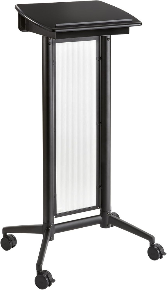 Mobile Lectern with Storage & Locking Wheels - Perfect for Office/Classroom