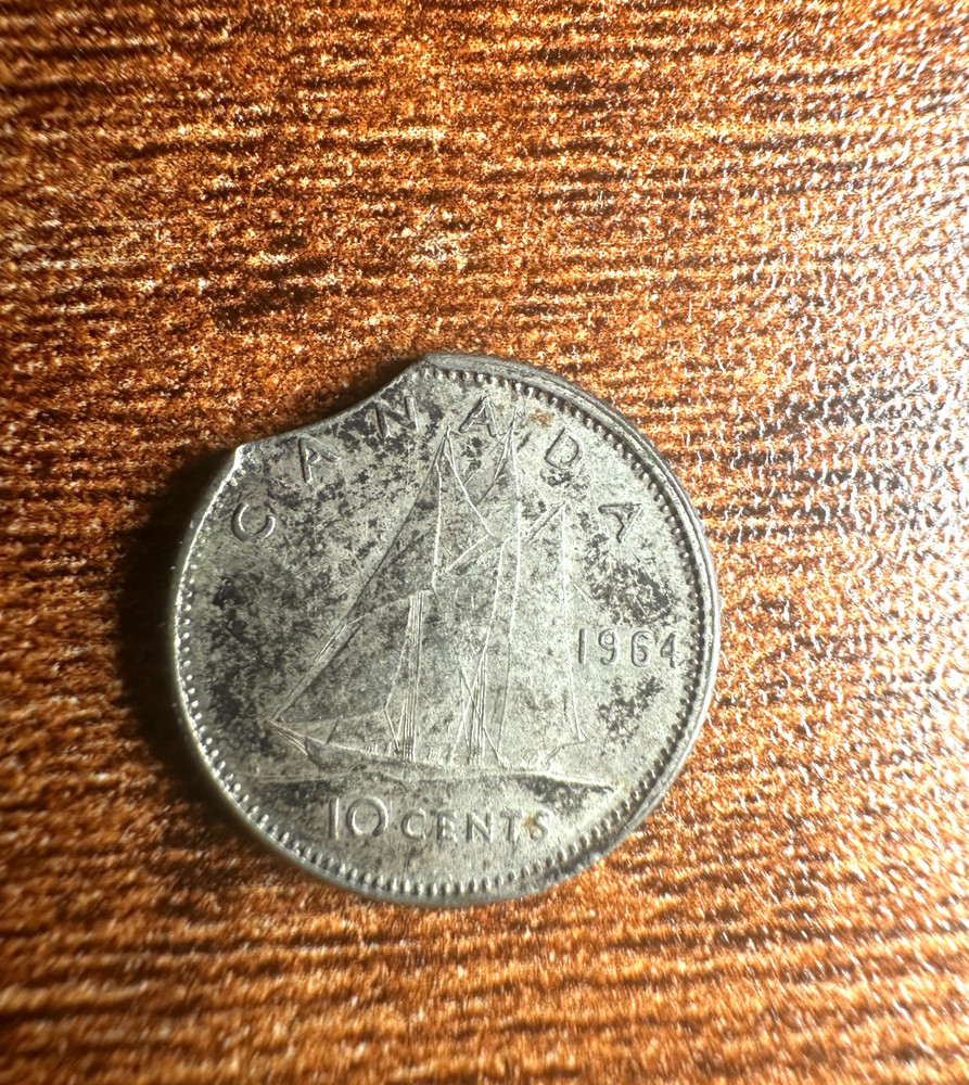 1964 Clip Planchet Error Canadian Silver Dime