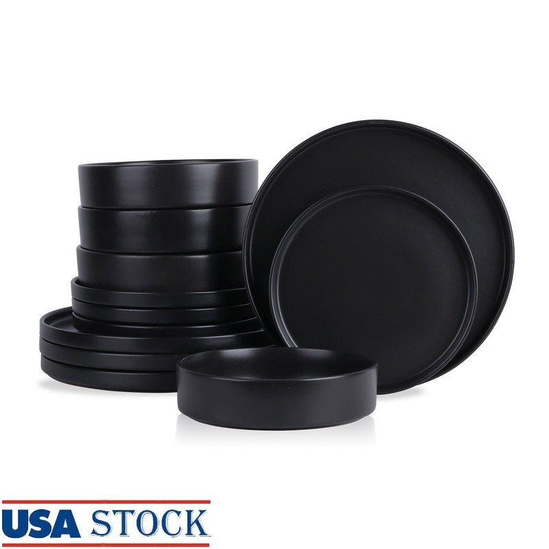 12-Piece Dinnerware Set Stoneware Plates Bowls Dishwasher Safe Everyday Dining