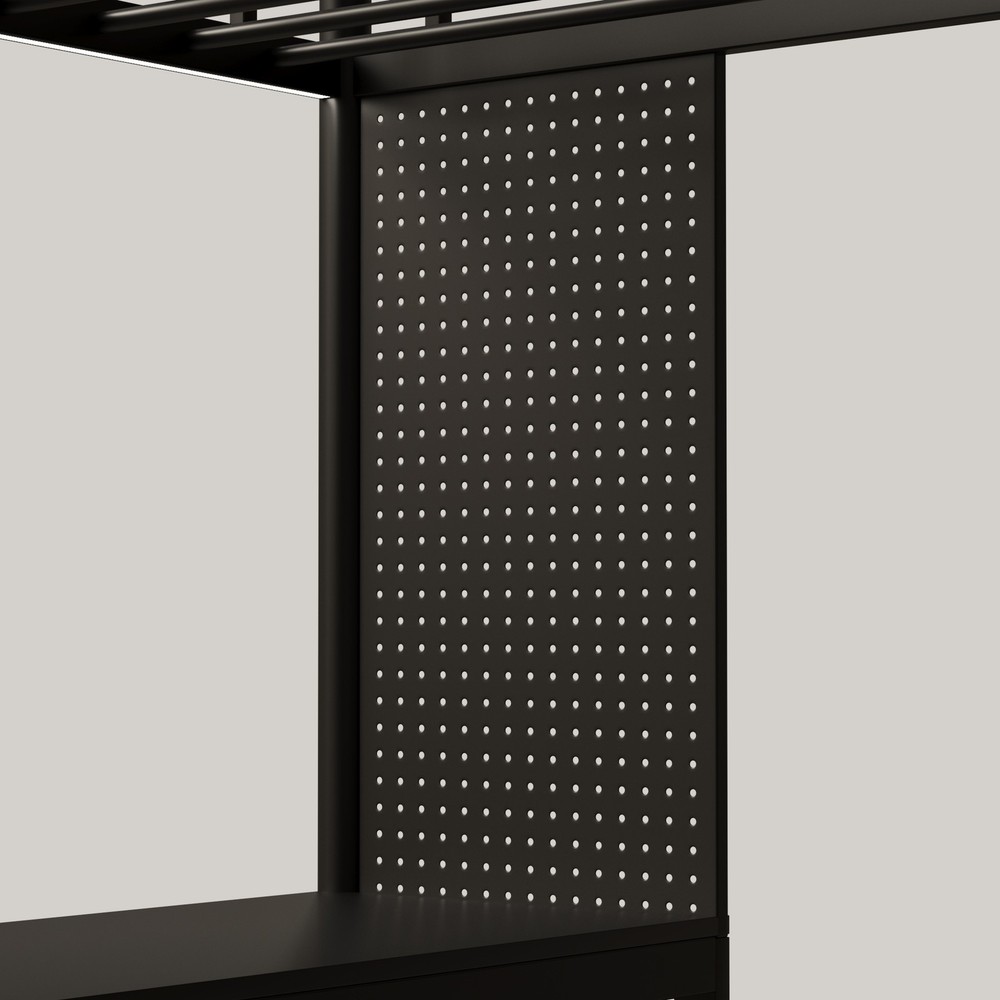Modern Metal Bunk Bed Full Size Black Bed Frame w/LED light and Charging Socket