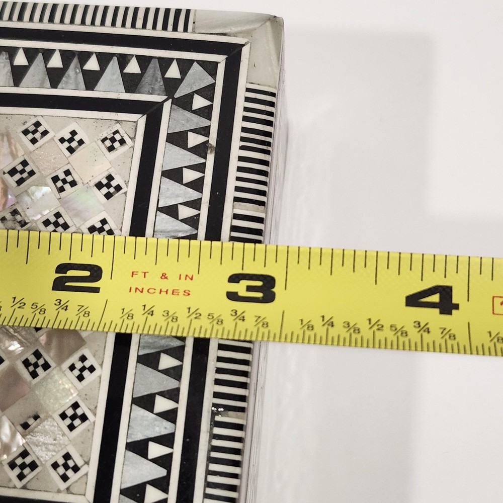 Wood Inlay Trinket Box Small Rectangular Moroccan Geometric Multicolor With Lid