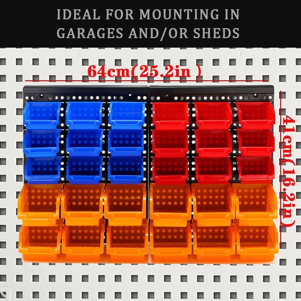 30-Bin Wall Mounted Storage Bins Kit, Tool Organizer Rack, Garage Hardware Or...