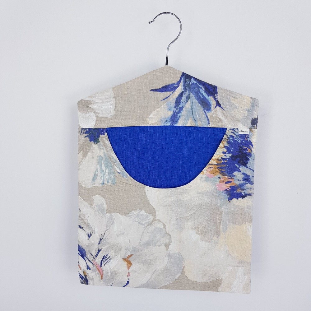 Peg Bag Handmade Blue Beige Floral Patterned Lined Laundry Clothes Peg Holder