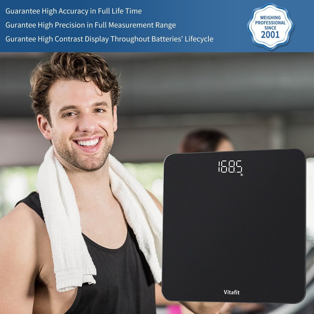 Professional Digital Bathroom Scale with Clear LED Display - Includes Batteries